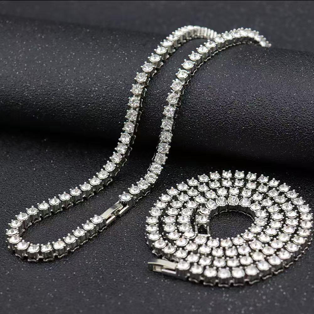 4mm Alloy Cuban Tennis Chain Necklace: Hip Hop Layered Clavicle Jewelry with Pendant for Men