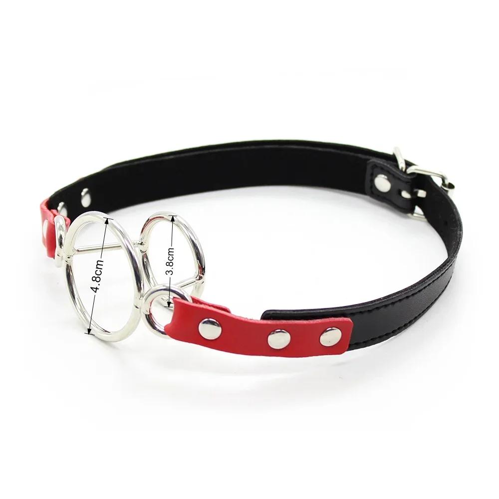 Steel Double Ring Gag Bondage Flail Open Mouth Oral Fixation Mouth Plug Round Stuffed Head Restraints Sex Toy Belt For Couple