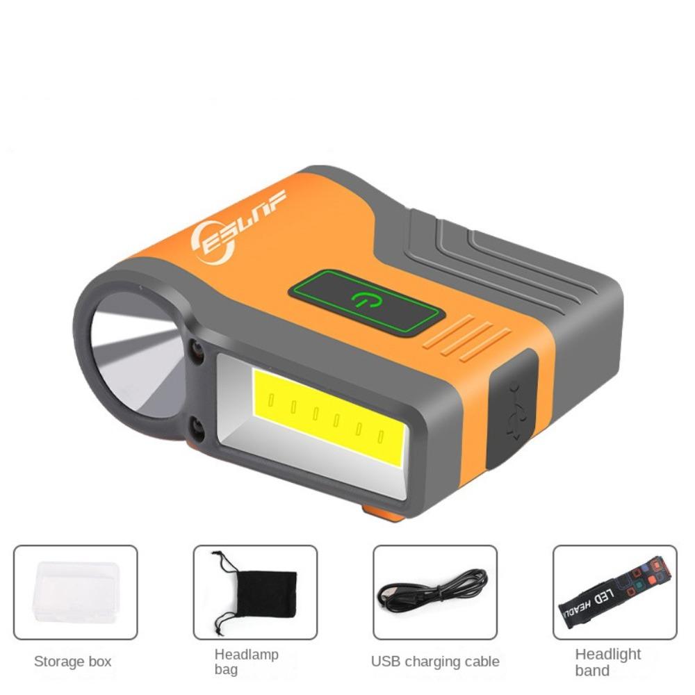 Plastic LED Fishing Headlamp 15cm Smart Sensor Black Orange Red Cap Clip Light USB Rechargeable Waterproof Camping Headlight