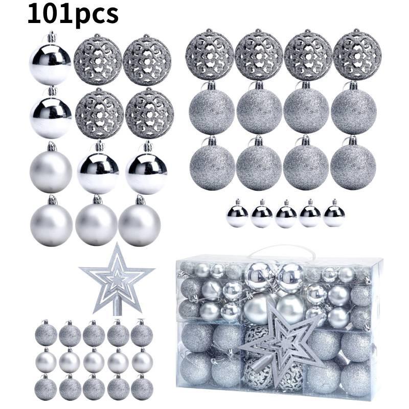 

Рождественское украшение Елка Пластиковые шары Подвеска с алфавитной карточкой Прочная 101pcs Silver