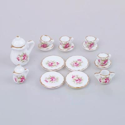 1:12 Dollhouse Tableware Kitchen Miniature 15pcs Porcelain Tea Cup Set For Doll Pretend Play And Kitchen Decor Props