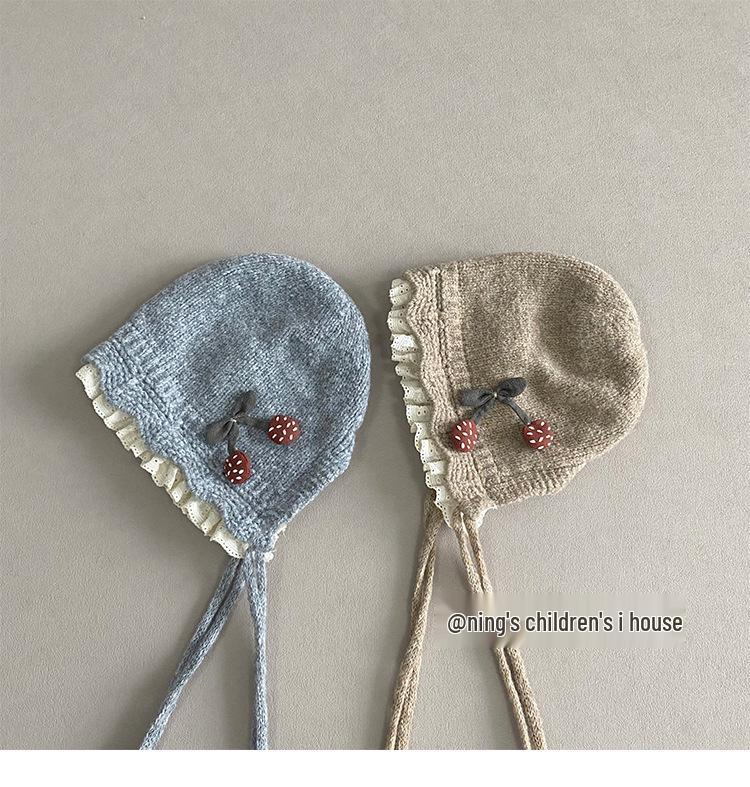 Czapka zimowa z nausznikami i koronkowym wykończeniem dla dziewczynek - Ciepła wełniana czapka zimowa dla maluchów