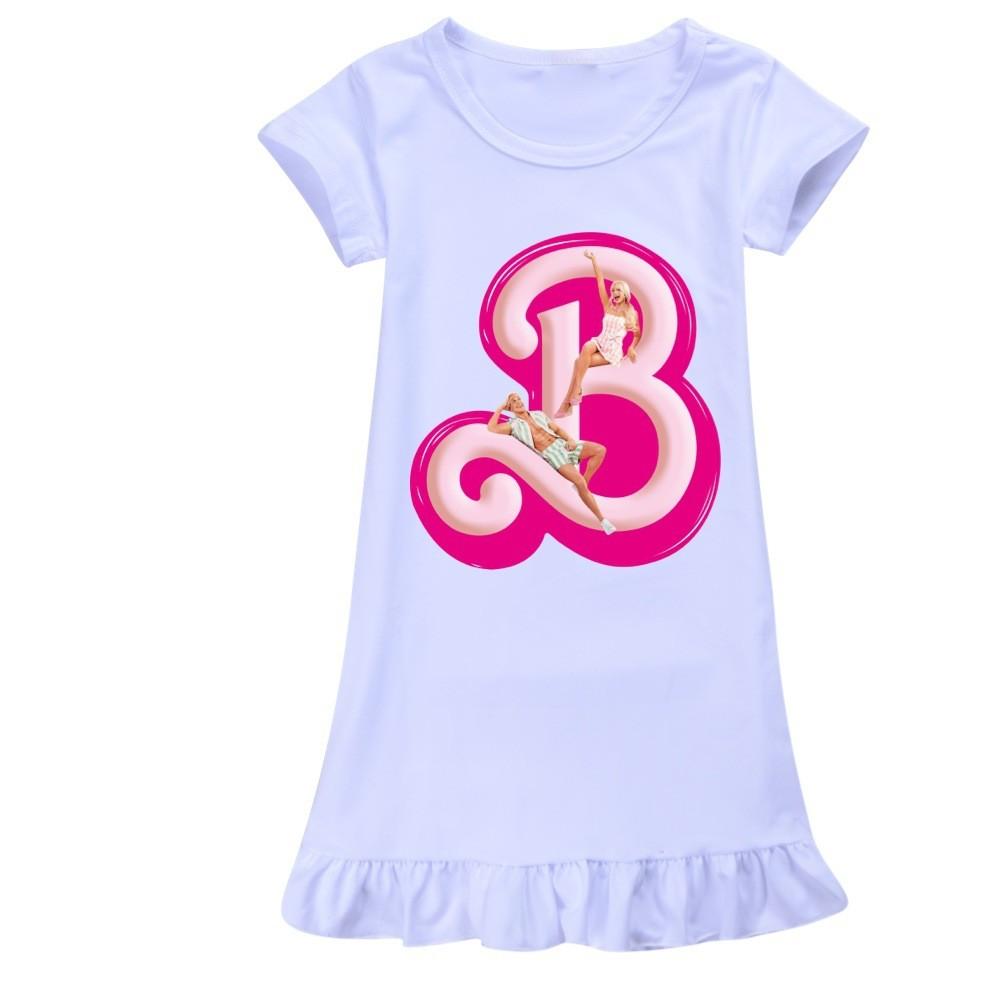 

Платье для сна с коротким рукавом с принтом «Девушка Барби» Домашняя одежда Подарок Мода 100cm белый