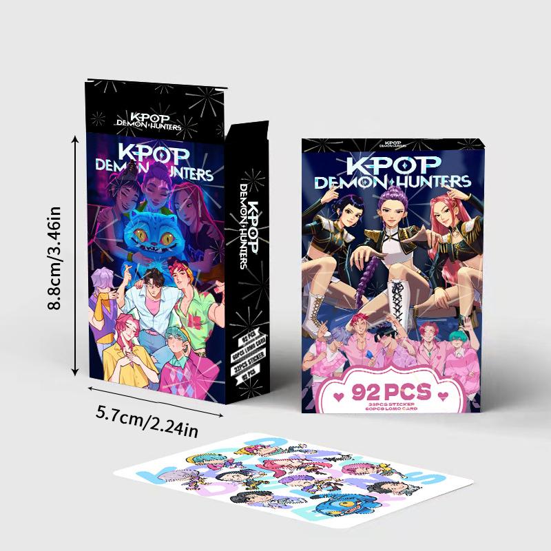 92 Pcs Korean Idol Demon Movie Hunters Cards, Anime Style Cartoon Flash Cards Photocards Lomo Cards Set Waterproof Card
