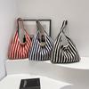 Canvas Bag Women's Large Capacity 2025 New Autumn Leisure Shoulder Shopping Bag Striped Class Tote Bag