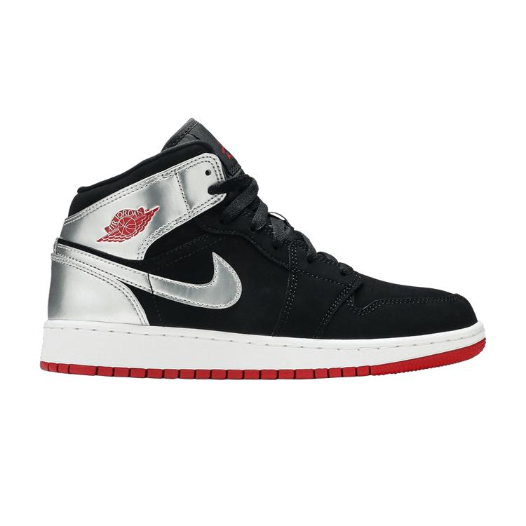 Jordan 1 Mid Black Red Silver (GS) 35.5