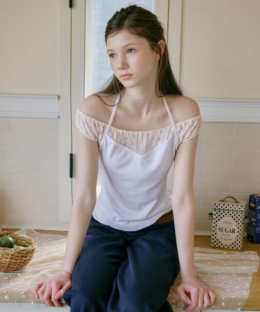 LETTER FROM MOON Pair Halterneck Layered T-Shirt (Ivory)