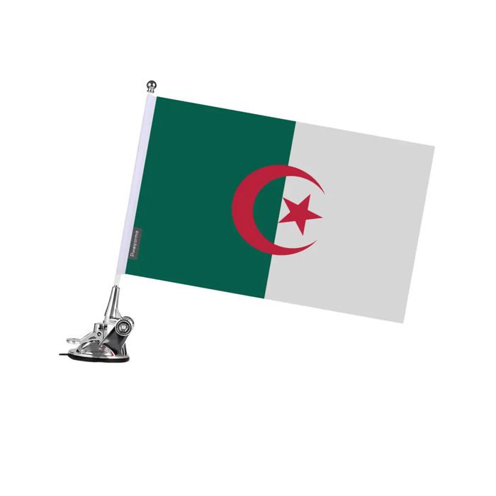 Drapeau - Algérie - 27 x 35 cm - Mât à Ventouse - Acier Inoxydable - Impression Recto/Verso