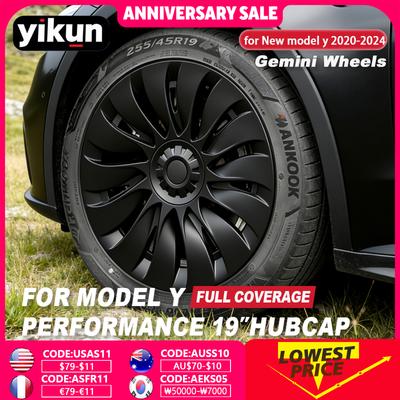 4 Pezzi Copricerchi per Tesla Model Y 19 Pollici Performance Sostituzione Automobilistica Coprimozzo Copertura Cerchio Completo Accessori Auto 2020-2024