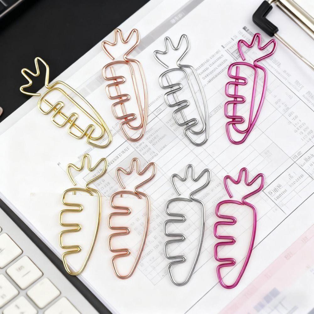 20pcs Carrot Shaped Paper Clips Cartoon Paper Decorative Clip Metal Paperclip Home