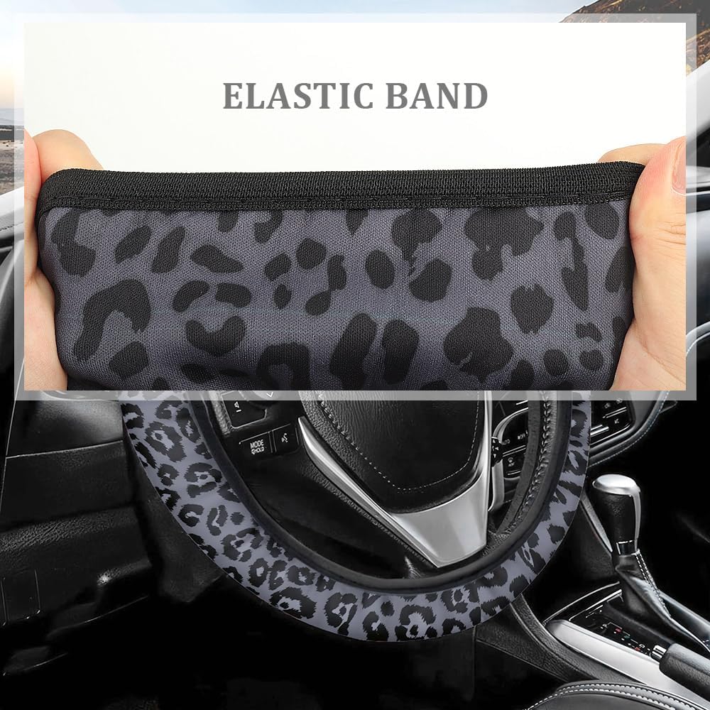 15In Cheetah Print Steering Wheel Cover Breathable,Sweat Absorption Car Steering Wheel Cover for Protection,Universal Steering Wheel Wrap Car