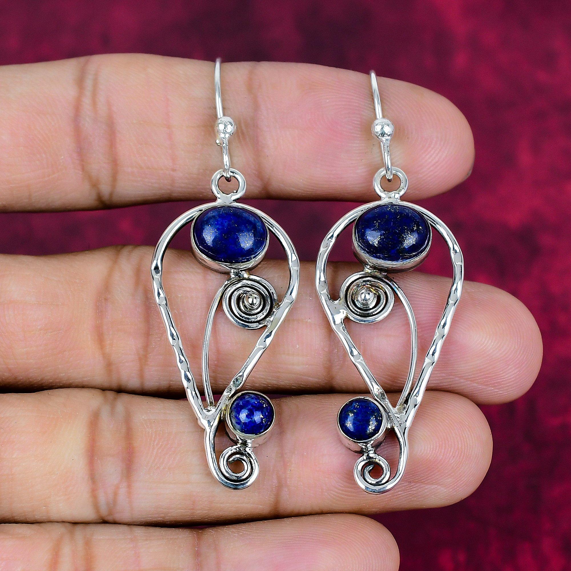 

Серьги ручной работы с драгоценными камнями содалит, серьги из цельного серебра 925 пробы, антикварные украшения, серьги для подарка на помолвку 2.36 Inches синий