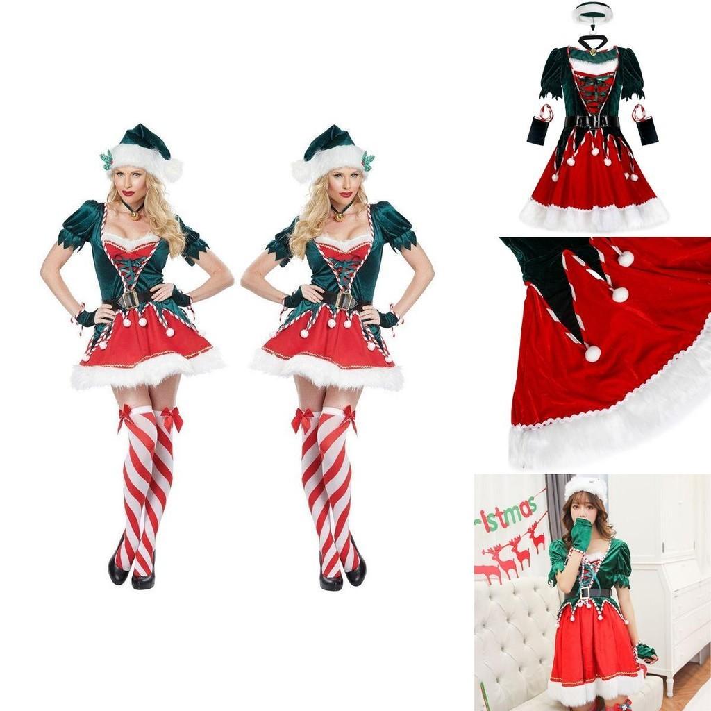 Festive Short Sleeve Santa's Helper Costume With Soft Touch Velvet Material
