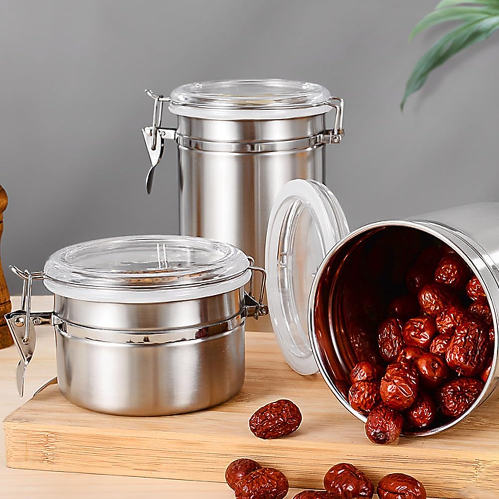 

4-Piece Airtight Stainless Steel Canisters, Clear Lid Kitchen Storage for Coffee, Sugar, Flour, Tea, Spices – 28/32/38/65 oz United States