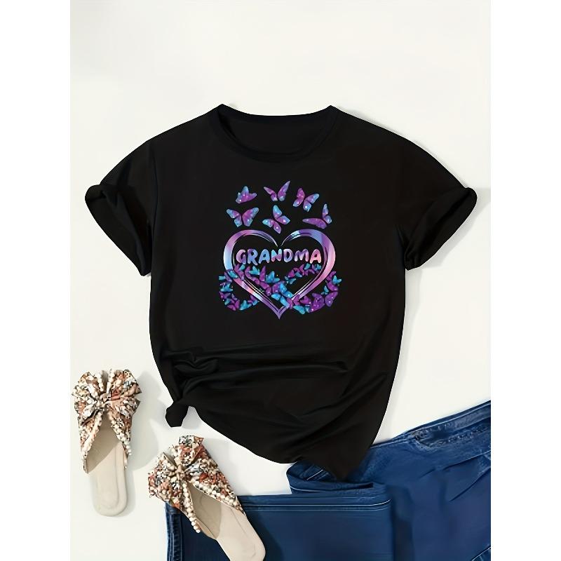 Europäische Größe Übergröße, Damen Freizeit Rundhals T-Shirt - Musterdruck, Kurzarm Normale Länge, Geeignet für Frühling, Sommer und Herbst