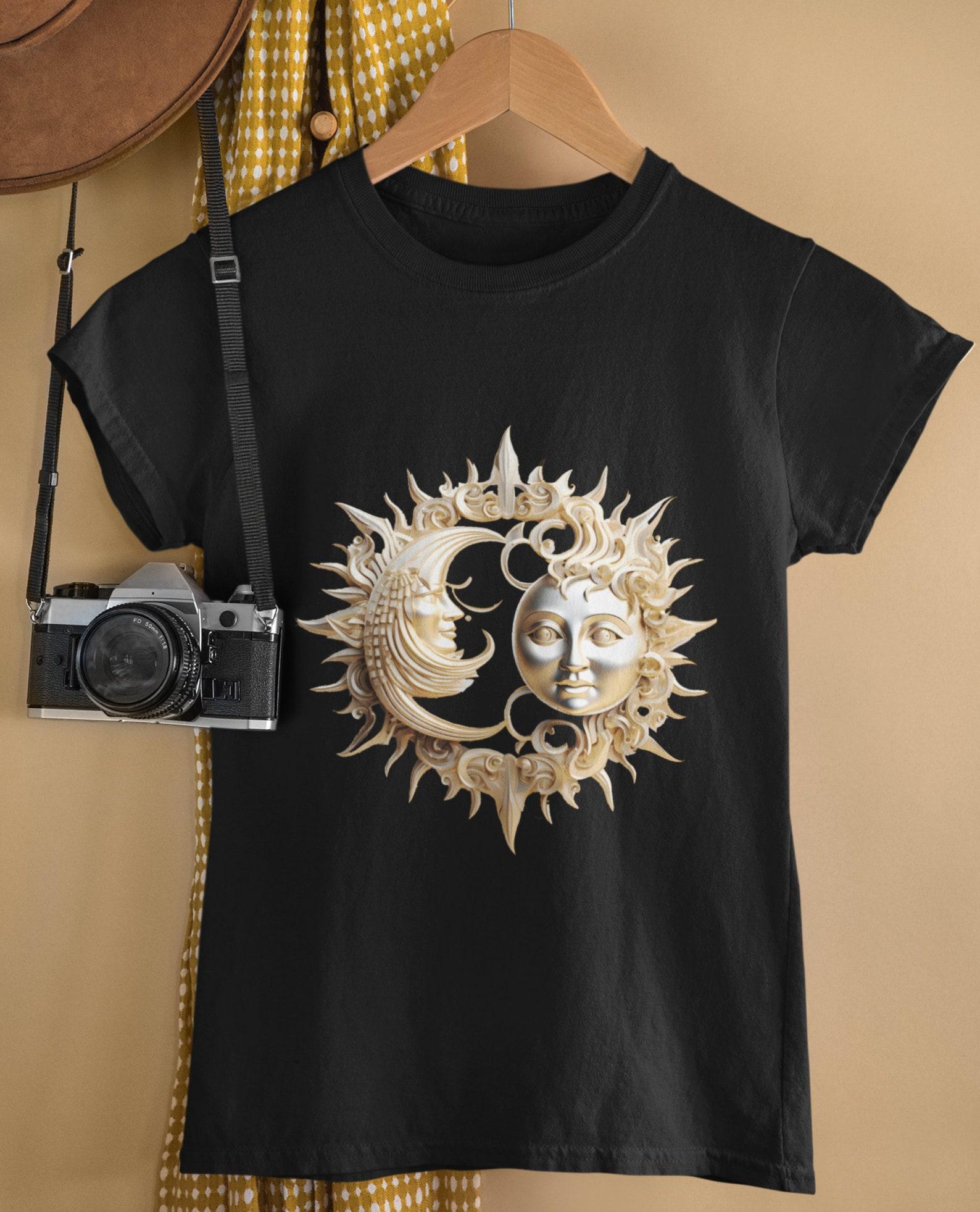 Sun Moon Symbol T-Shirt: Celestial Harmony, Metallic Effect 4XL