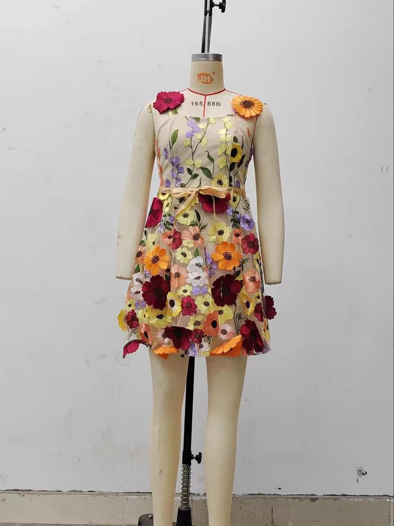 2025 Women's Sexy Dress with 3D Floral Embroidery