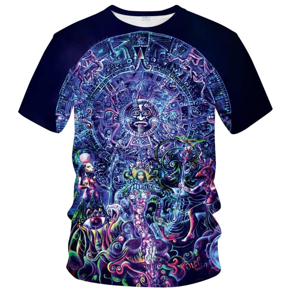 Maya Ethnic Style Pattern 3D Digital Printing Men's Fashionable Round Neck Short Sleeved T-shirt