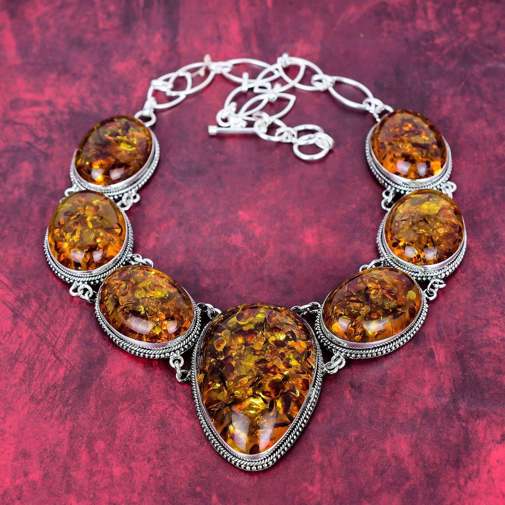 Baltic Amber Gemstone 925 Sterling Silver Necklace, Handmade Decent Jewelry Adjustable Necklace For Engagement Gifts