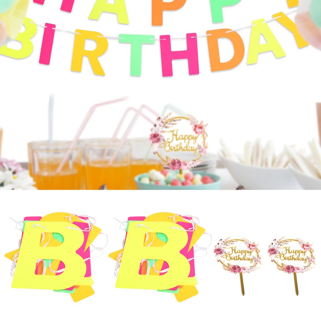 2 set födelsedagsbanderoll Dekoration Bokstavskort Blomma Akryl Tårtdekoration Festtillbehör