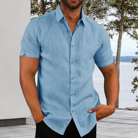 Men Button Down Shirt Short Sleeve Turndown Collar Shirt Summer Beach Shirt with Chest Pocket for Street Tropical Vacation Holiday