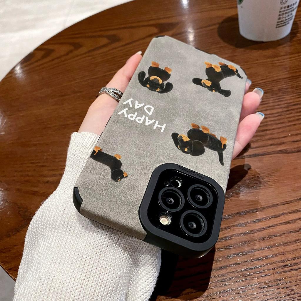 Cute Happy Dog Silicone Leather Phone Case For iPhone 14 12 11 13 15 Pro Max Mini SE 7 8 Plus X XS XR Soft Shockproof Cover