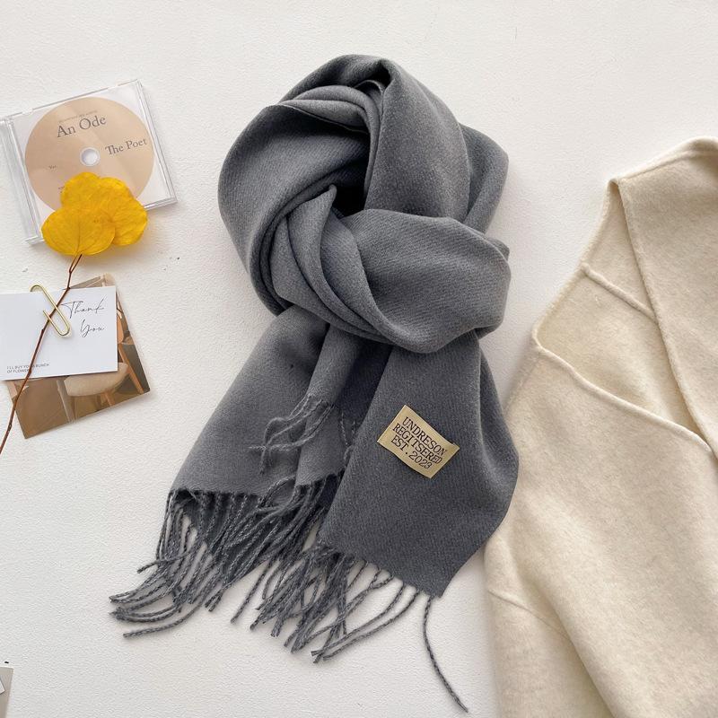 New Double Sided Solid Color Scarf for Women In Autumn and Winter Thickened Imitation Cashmere Scarf Gentle Style Japanese Fringed Shawl