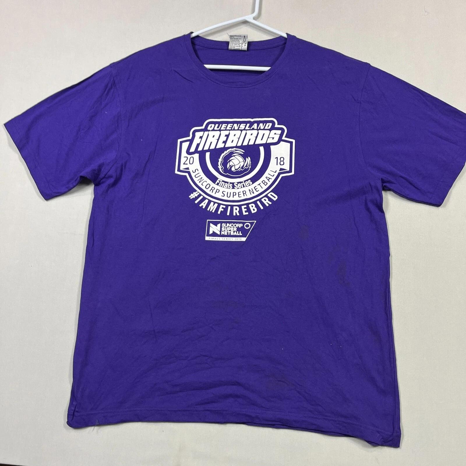 

Queensland Firebirds QLD Netball Championship Purple Tee T Shirt Mens 2XL XXL 4XL
