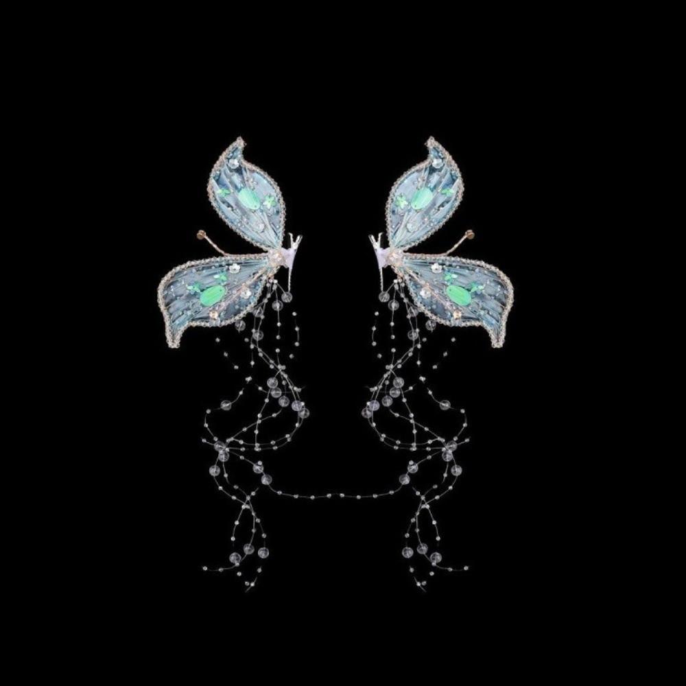 1Pair Fairy Wedding Bridal Headdress Animal Tassel Hair Clip Retro Butterfly Hairpins  Girl