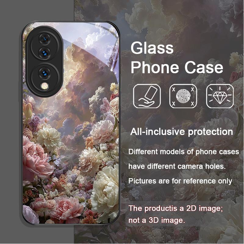 

Elegant Floral Vintage Flower Pattern Tempered Glass Phone Case for Huawei Honor 200 Lite 100 Pro 90 80 GT Magic 7 6 X8 X9 Cover Honor 60