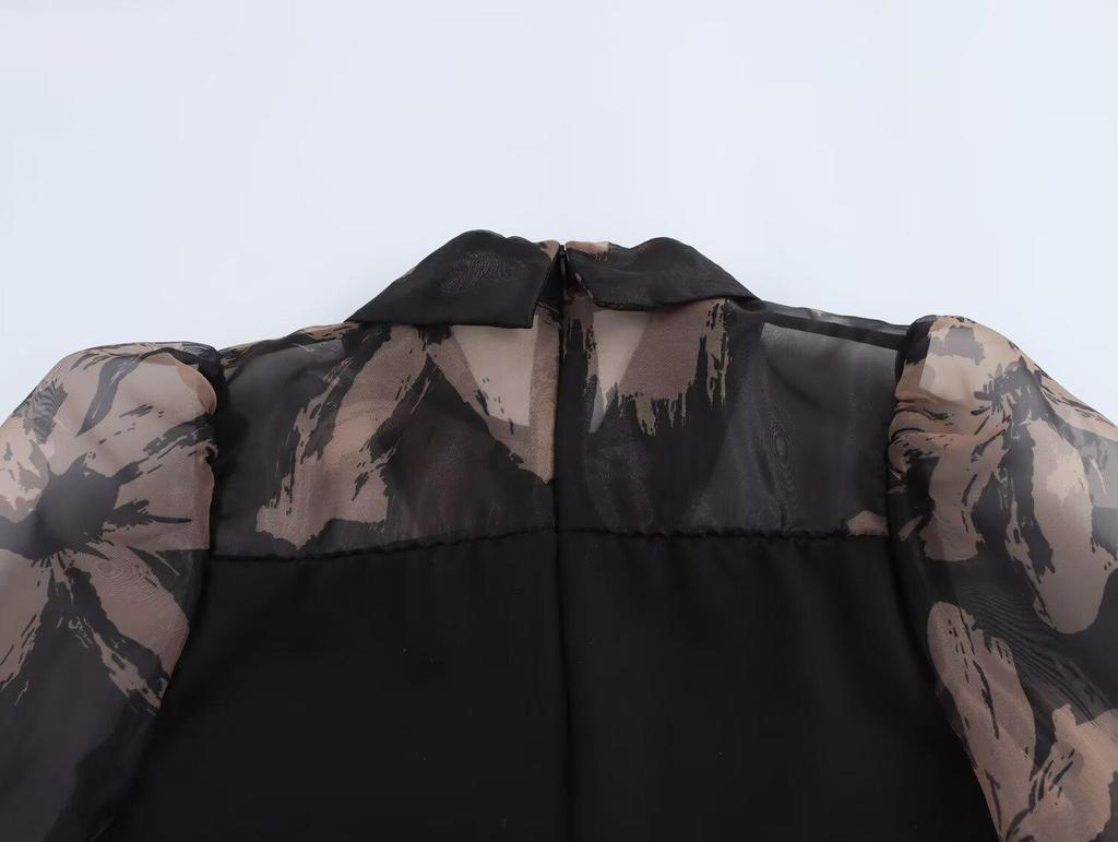 2025 Spring Women's Fashion: European-American Style Versatile Organza Print Top