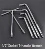1/2" L- and T-shaped Ratchet Socket Wrench with Bent Handle and Extension Bar for Auto Repair.