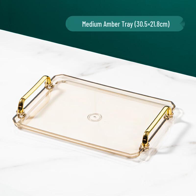 Rectangular Plastic Serving Tray with Golden Handle