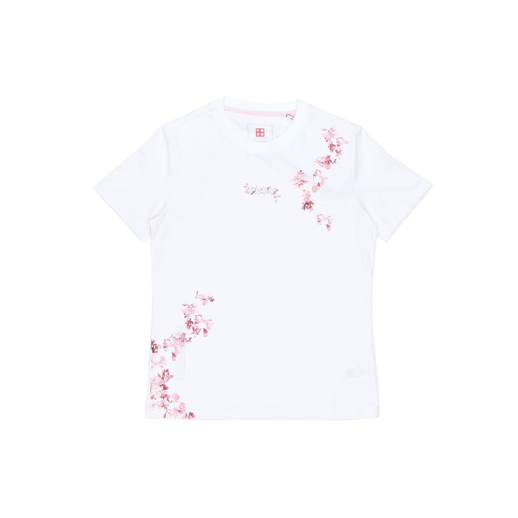 Li Ning Sakura Pattern Round Neck Short Sleeve T-Shirt Women Tops White AHSR626-1