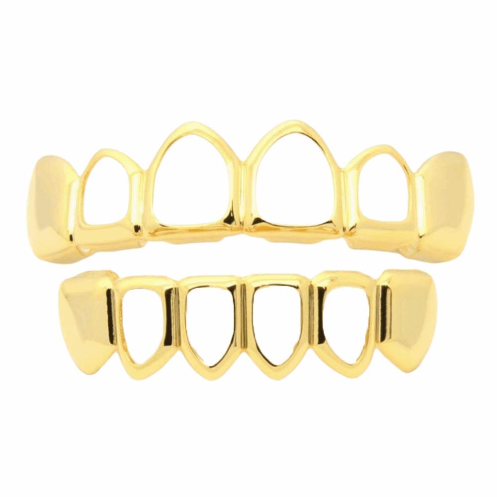 2Pcs/Set Glossy Dental Grills Hip Hop Hollow Teeth Grillz Braces Charm Teeth Grillz Dental Crown