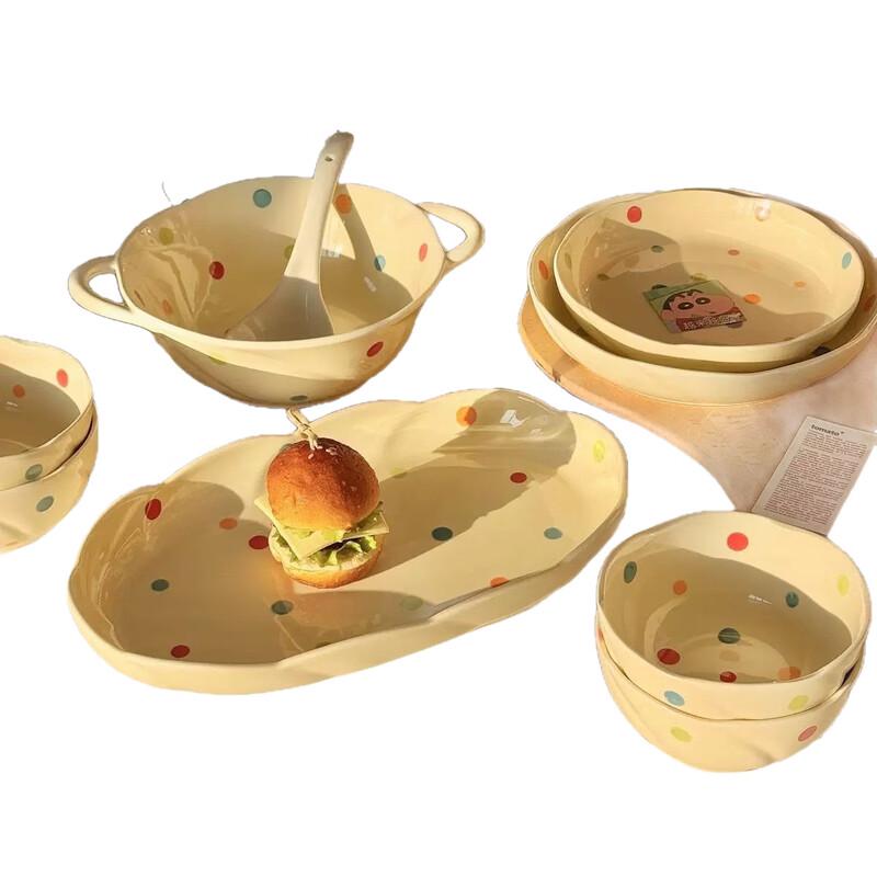 ZISIZ Cute Polka Dot Ceramic Dinnerware