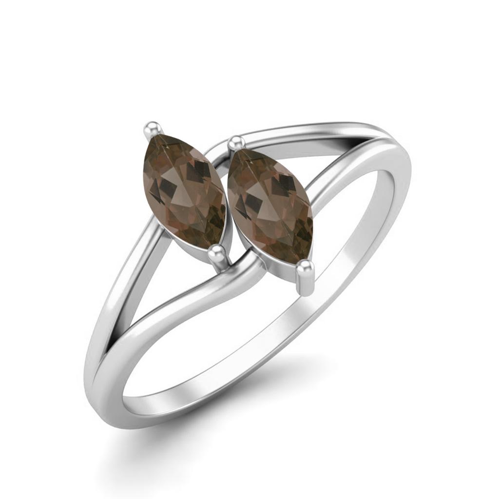 6X3mm Marquise Smoky Quartz 925 Sterling Silver Split Shank Women Engagement Ring