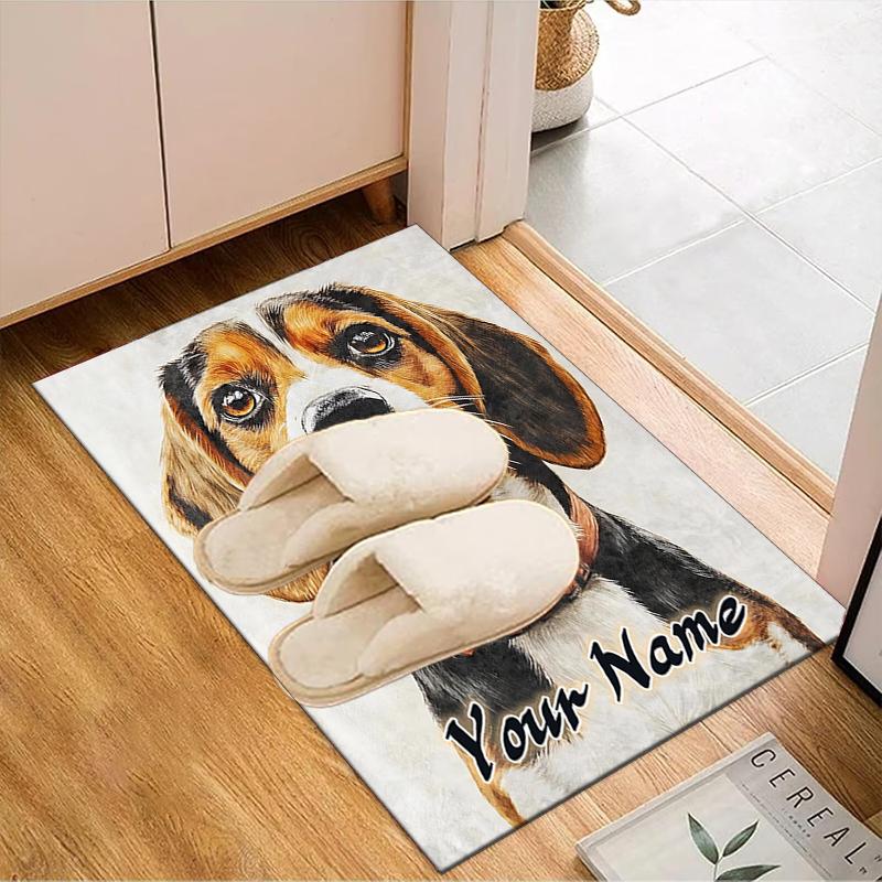 1PC Custom Name Beagle Portrait Theme Floor Mat Ideal for Living Room, Game Rooms, Office, Bedroom, Floor Mat Playful Design