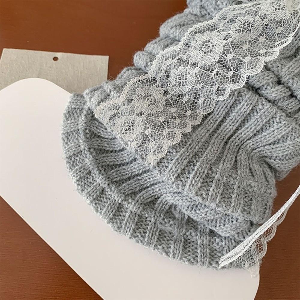 Lace Trim Slouch Socks Knit Design Ruffled Leg Covers Cozy Knit Leg Warmers  For Women