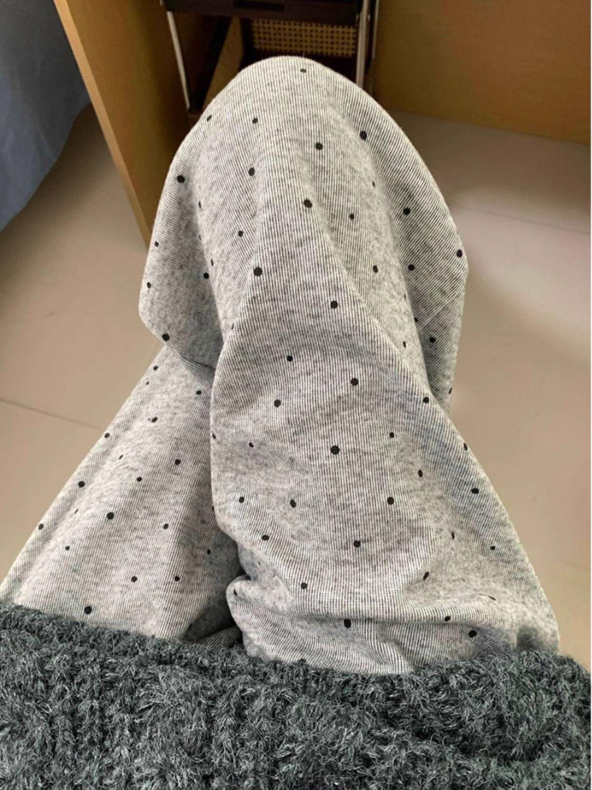 

Женские серые брюки с высоким поясом и подкладкой из флиса в горошек - Осень/Зима 2024, драпирующиеся, повседневные, мягкие, прямого кроя и широкие S