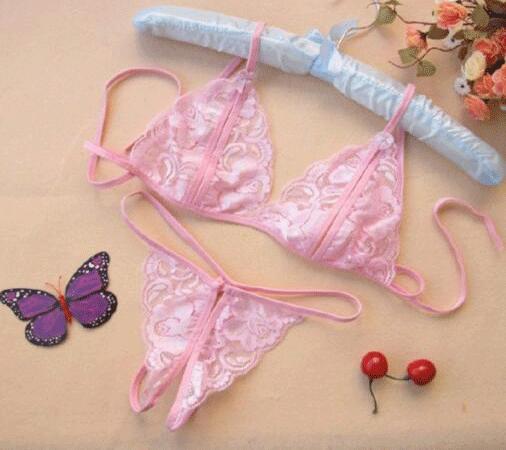 A Large Number of Erotic Underwear Open Three-point Lace Underwear Two-piece Set Transparent Milk Temptation