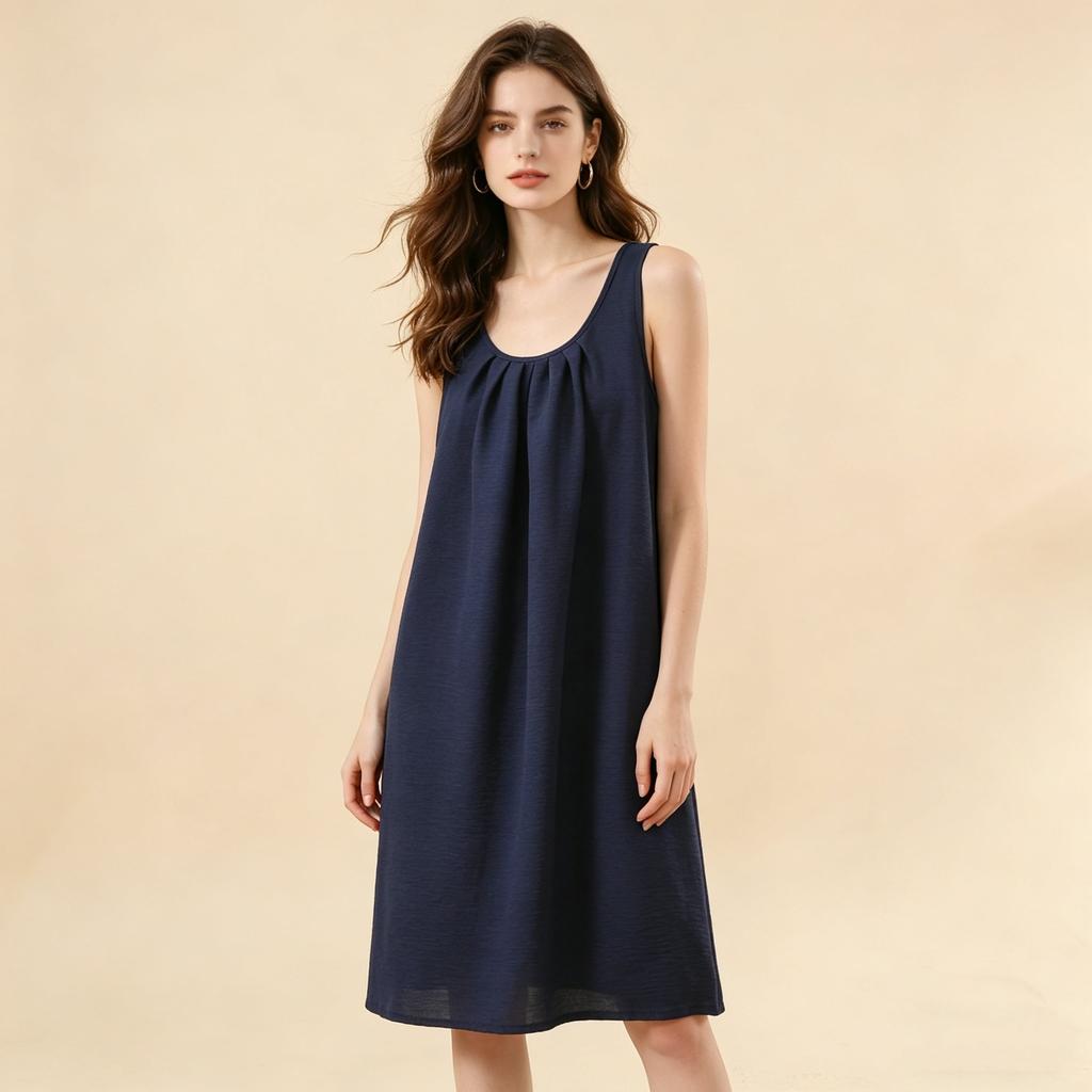 Summer Women's Yunjin Cotton Solid Color Sleeveless Cami Tank Dress Loose Fit Casual Home Nightgown Fashion Daily Outdoor Loungewear Dress