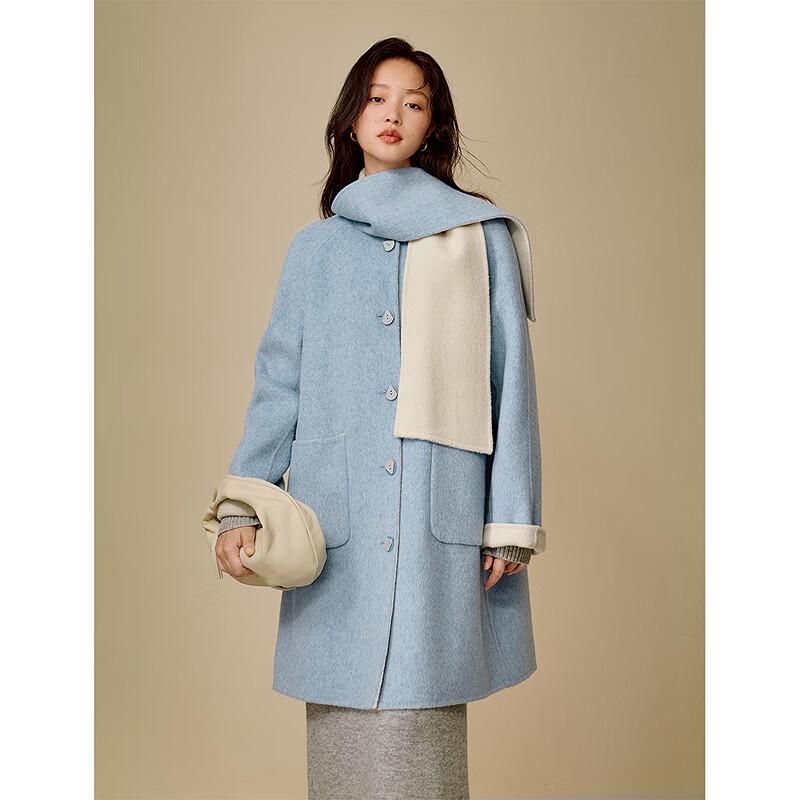 INMAN Women's Irregular Scarf Collar Double-faced Wool Coat