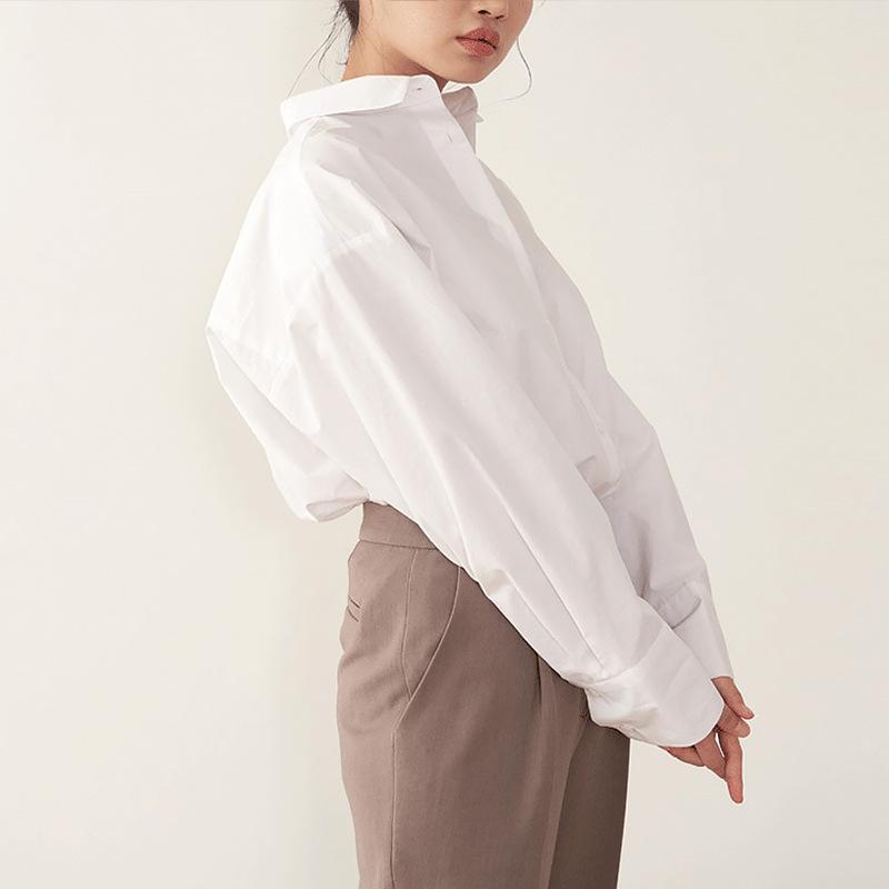 Women Spring Autumn Oversize 100% Cotton Long Sleeve Button Down Shirt, Loose Fit Mid-Length Casual Top