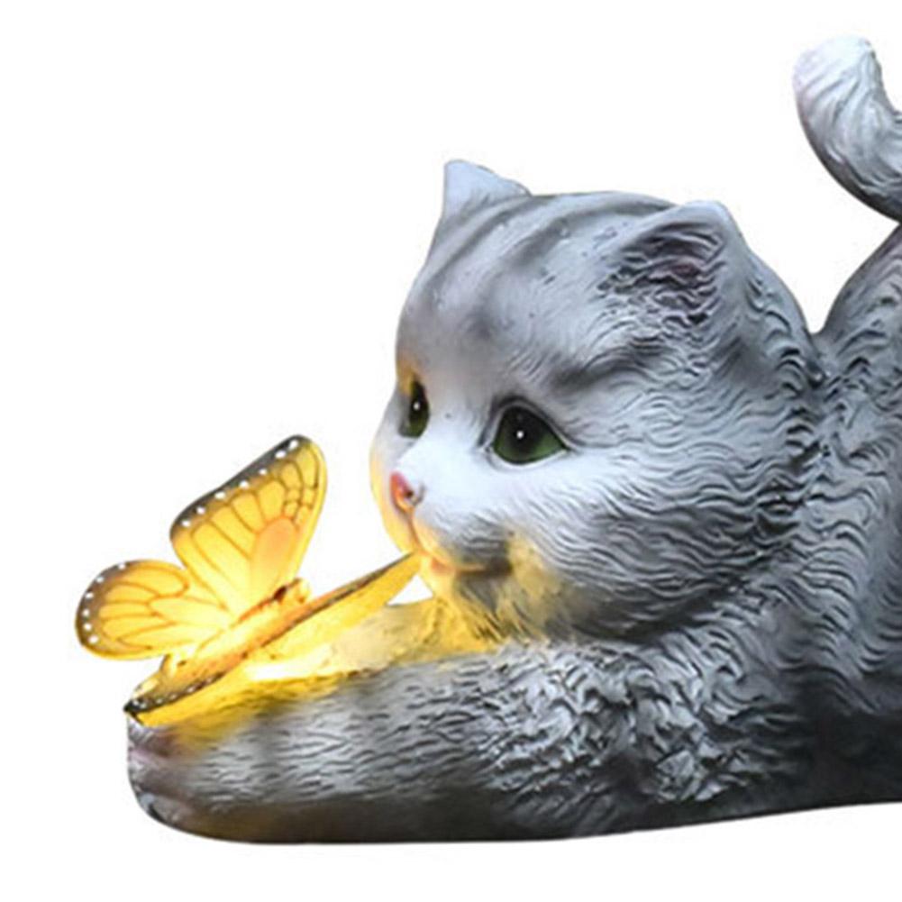 Cat Solar Garden Statue Solar Garden Statue Cat Housewarming Gift Outdoor Decoration with Cat Holding Butterfly for Mom Grandma