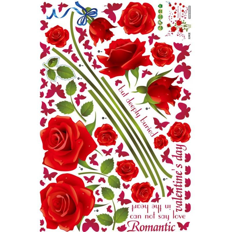 SK9195A Romantic Red Rose Bedroom Entrance Living Room Bathroom TV Background Decorative Wall Sticker