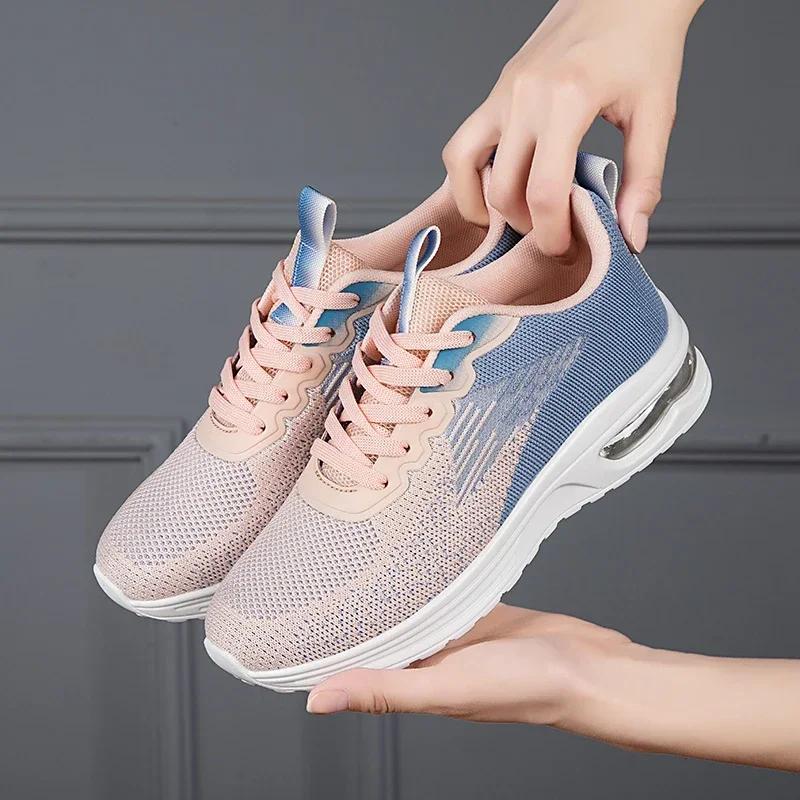 נעלי ספורט אופנתיות לנשים 2024 עם ריפוד רשת, גמישות גבוהה, נוחות ונושמות, נעלי ריצה, נעלי הליכה עם סוליה שטוחה