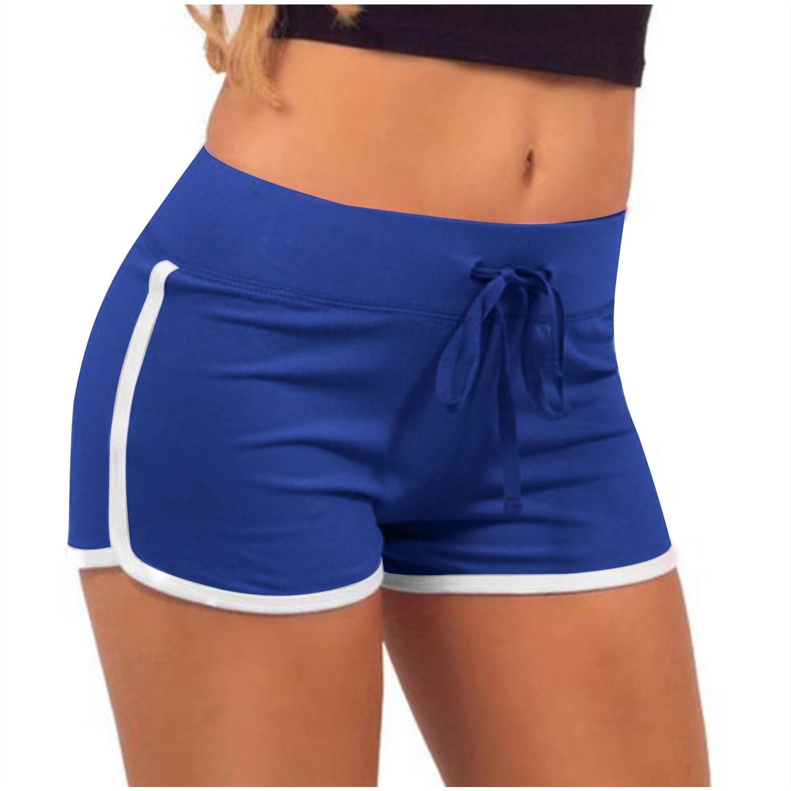 Women s Stretch Waistband Drawstring Shorts Casual Elastic Waist Sporty Lounge Running Shorts with Side Trim and Curved Hem for Daily Wear XL синий