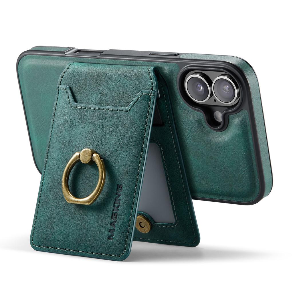 MAGKING K1 Series For iPhone 16 Plus Magnetic Case PC+TPU+PU Phone Cover with Card Holder Kickstand