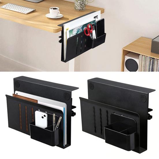 Desk Side Organizer with Magnetic Pen Holder Heavy Duty Carbon Steel No Drill Home Office Table Side Laptop Computer Notebook Holder Storage Rack